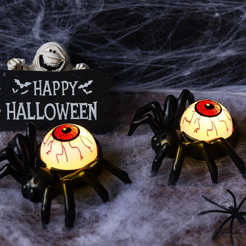 YBB 6 Pcs Halloween Spider Eyeball Tea Lights, LED Flameless Candle Holder Lights Battery Operated for Halloween PartyTable Home Spooky Decor (Eyeball) - Image 1